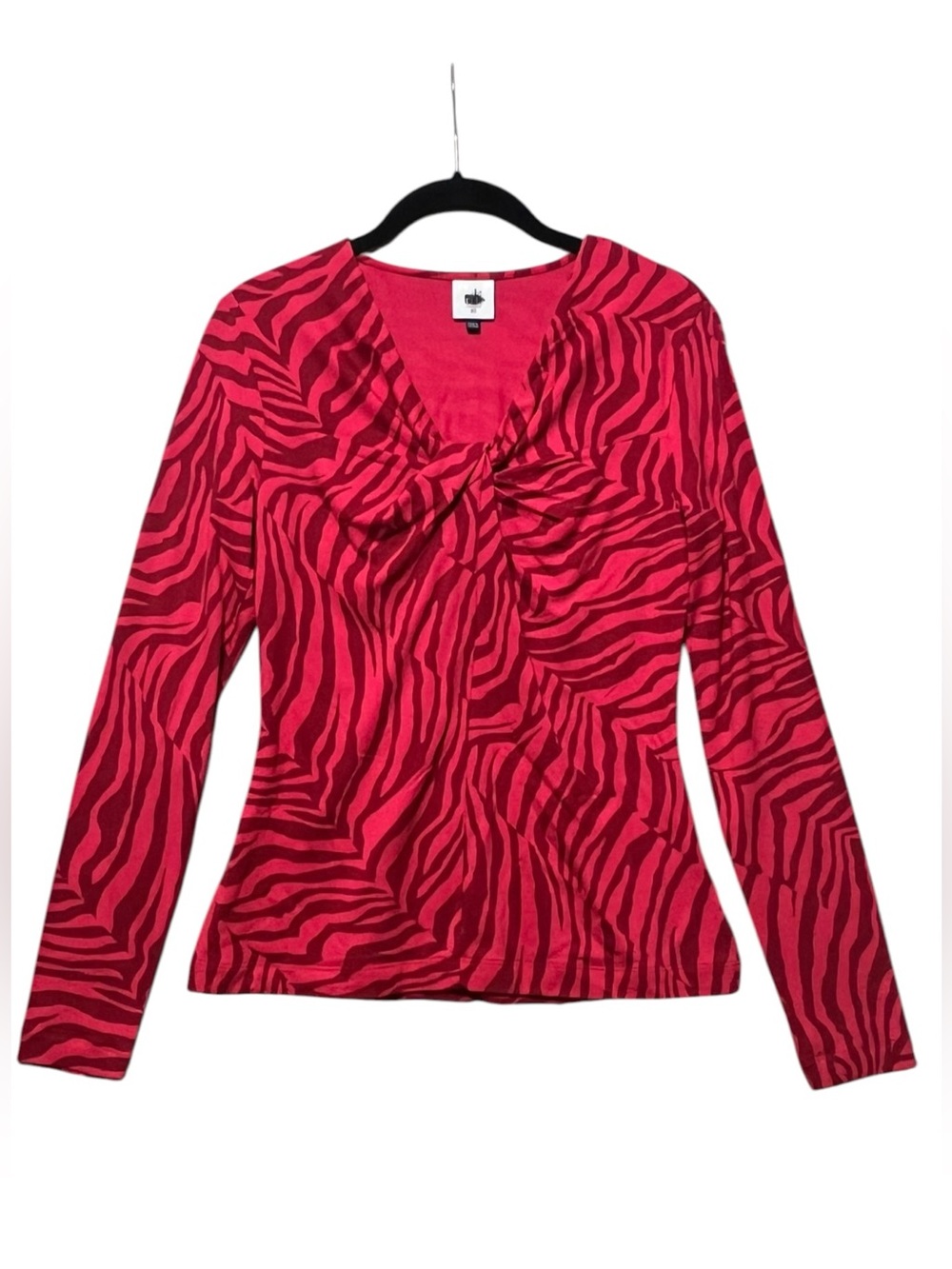 Grunge Red Animal Print Stretch Cabi Twisted Feline Long Sleeve Top Sz XS